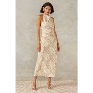 MON RENN VACANZA FLORAL PRINT HALTER MIDI DRESS size S NWT $249